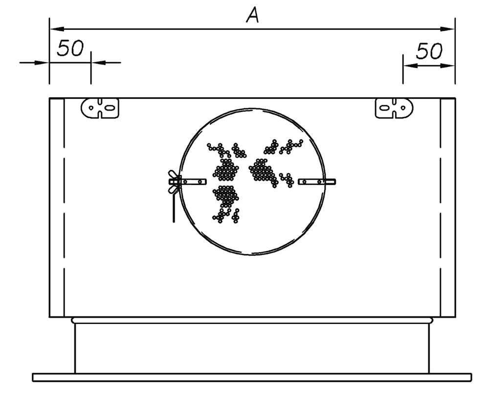 späth Deckendrallauslass DF-RE-Q 400, starre, gebogene Schaufeln, Grundplatte 623x623mm,