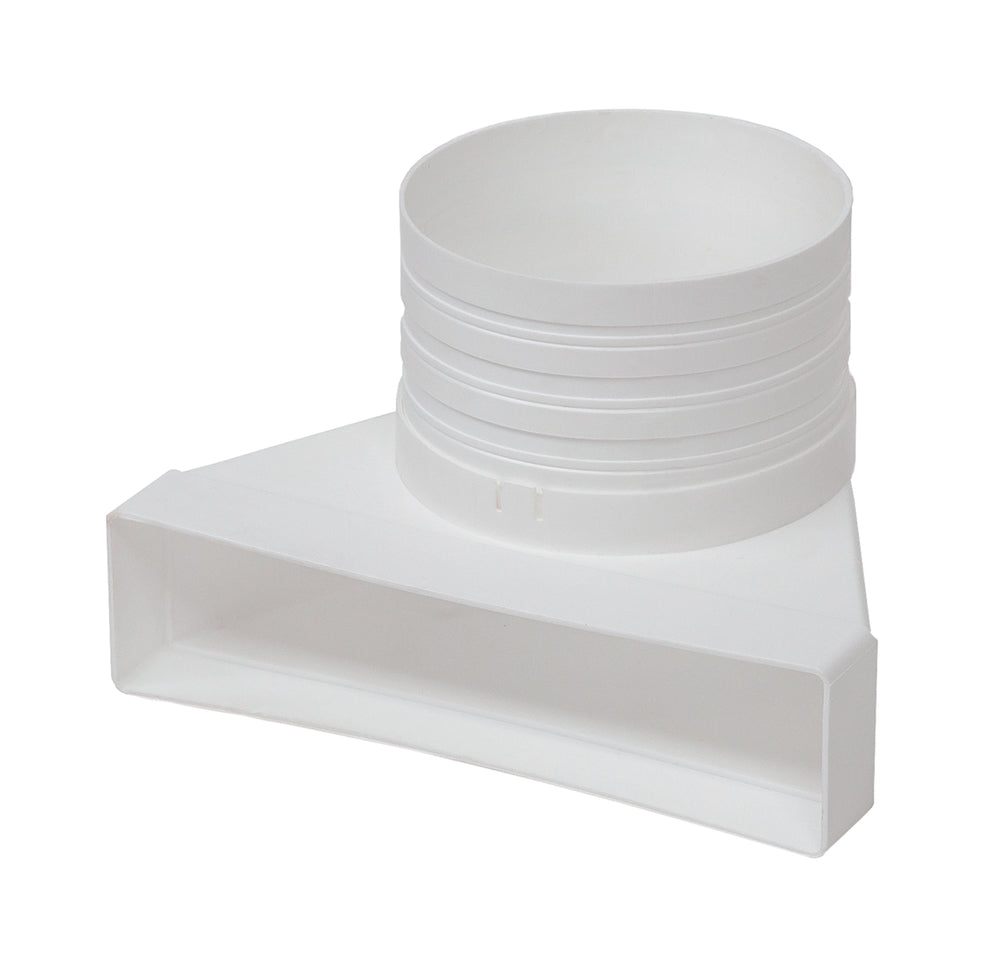 Helios FE 125, Flachkanal-Umlenk-/Übergangsstück 90 Grad, DN 125 mm auf eckig, Kunststoff weiß