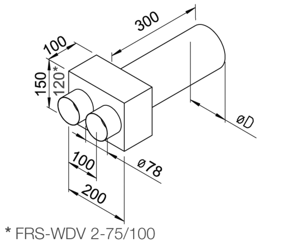 Helios FRS-WDV 2-75/125, FlexPipe Wandddurchführung für Ventilanschluss 125mm u. 2 x DN 75