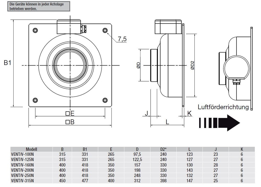 S&P Radial-Rohrventilator VENT/V-160 N für Wandmontage, DN160