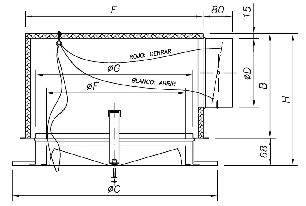 späth Deckendrallauslass DF-RE 355, starre, gebogene Schaufeln, 455x455mm,
