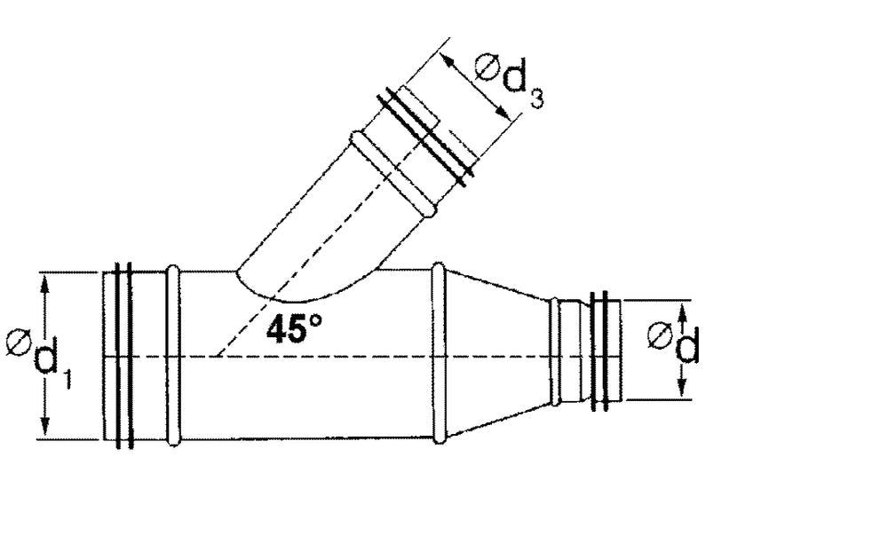 Abzweigstück UT 45° mit Lippendichtung NW 1250x1120