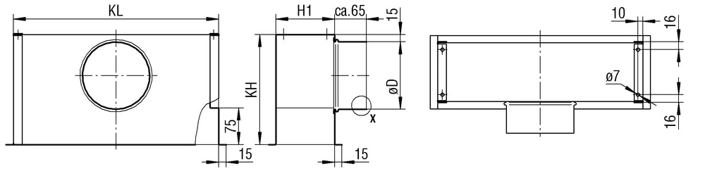 Schako Anschlusskasten ASK zu Gitter der Serie IB und AL, 625x75mm