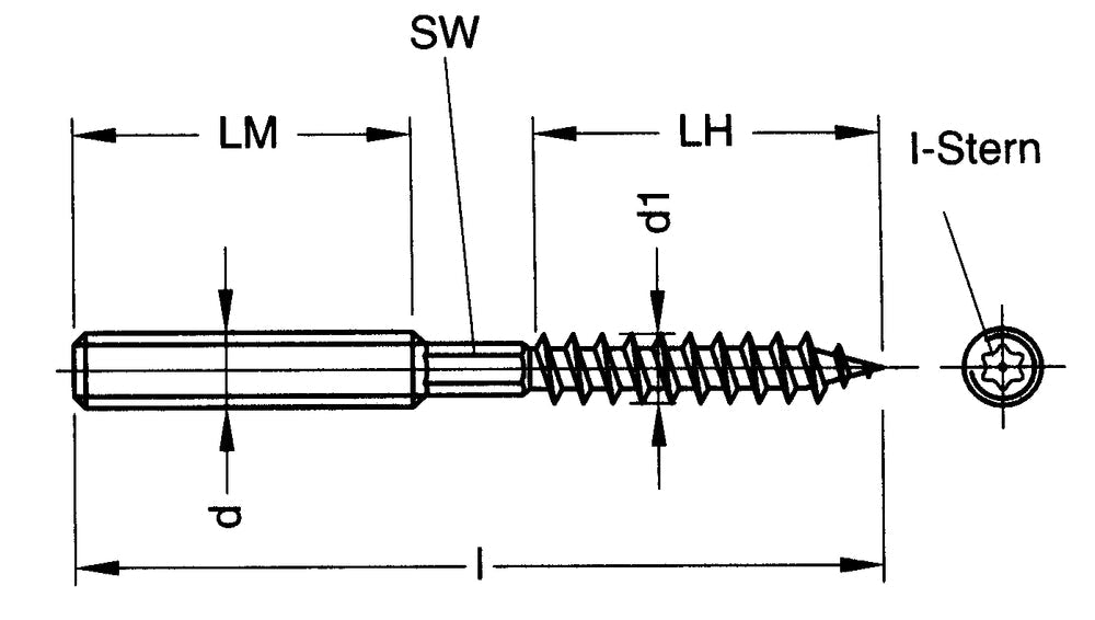 Stockschraube (Holzgewinde und I-Stern) M8x80mm