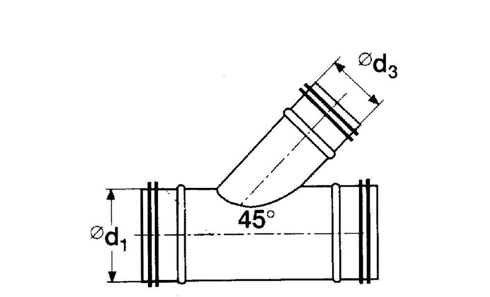 Abzweigstück UT 45° mit Lippendichtung NW 125x80