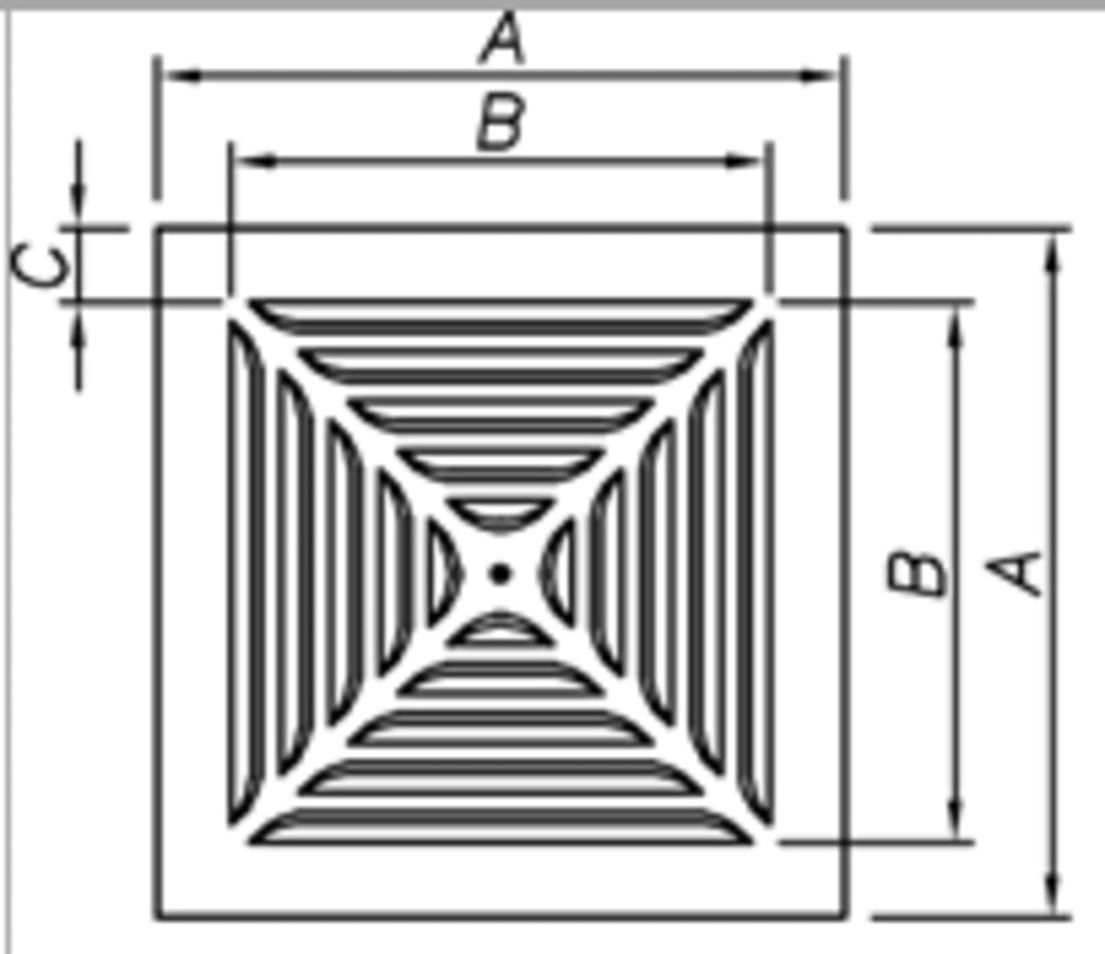 späth Deckenluftauslass 52-FR-4-Stamp 520/375, 4-seitig ausblasend, gestanzte, umlaufende Lamellen