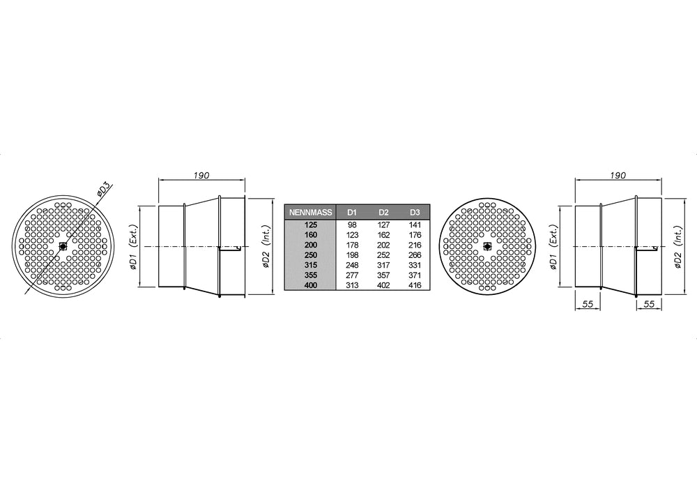 Blechreduzierung zum direkten Anschluss des späth Luftauslasses DF-RE-GR an Lüftungsrohre