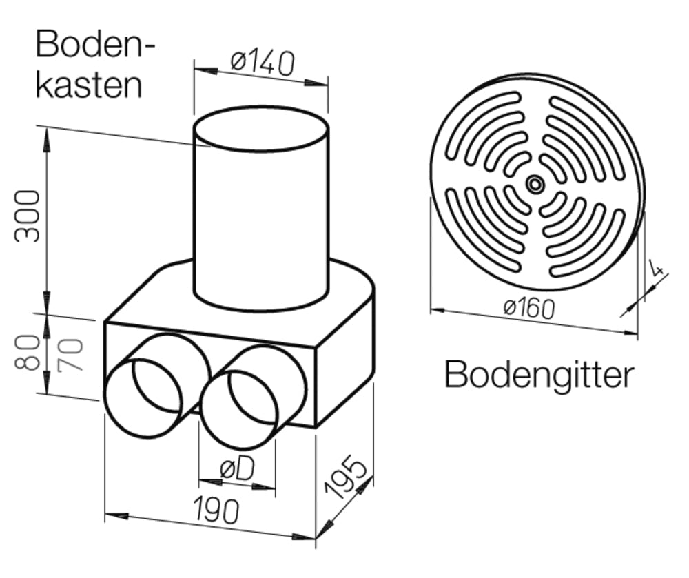Helios FRS-BKGS 2-75, FlexPipe Bodenkasten-Set, 2 x DN 75 mm