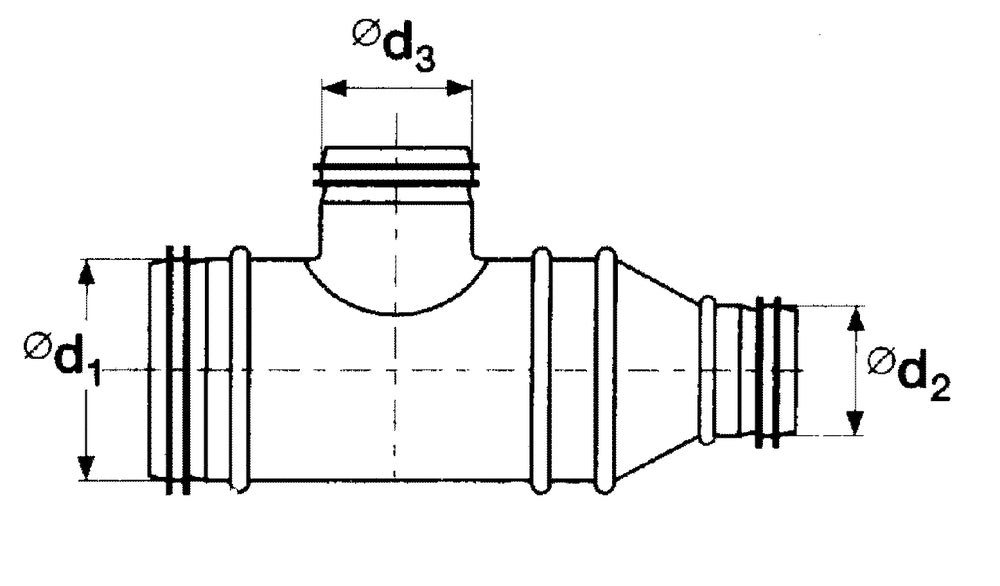 T-Stück UT 90° mit Lippendichtung (symmetrisch) NW 315x224