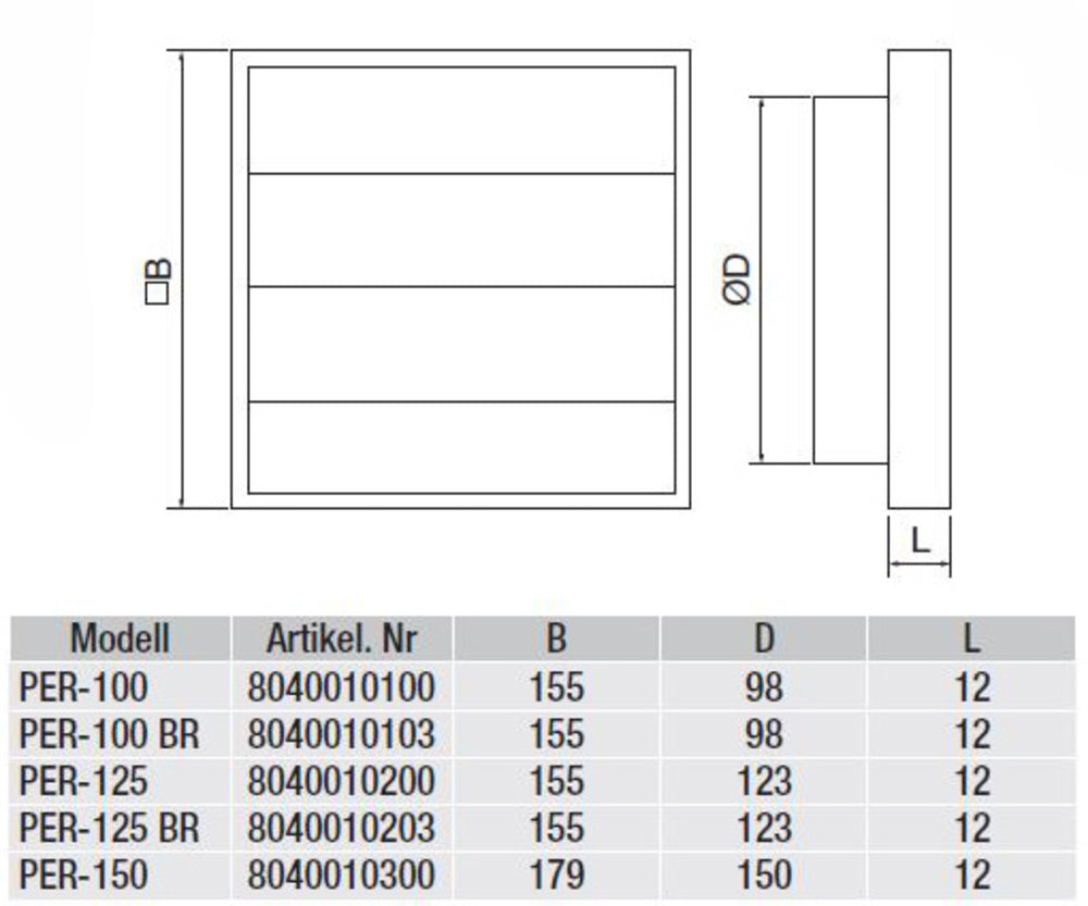 S&P Verschlussklappe PER-100, selbsttätig, weiß