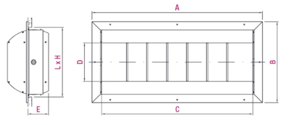 späth Weitwurfauslass DF-47, Abm. 610x165mm für Kanalanschluss, RAL 9010