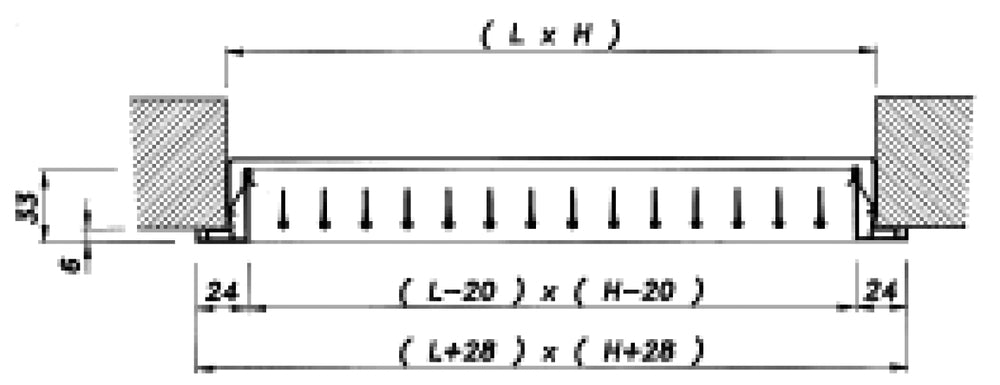 späth Türeinbaugitter 24-S1/825x525, feststehenden V-förmigen Lamellen und Gegenrahmen Alu elox.