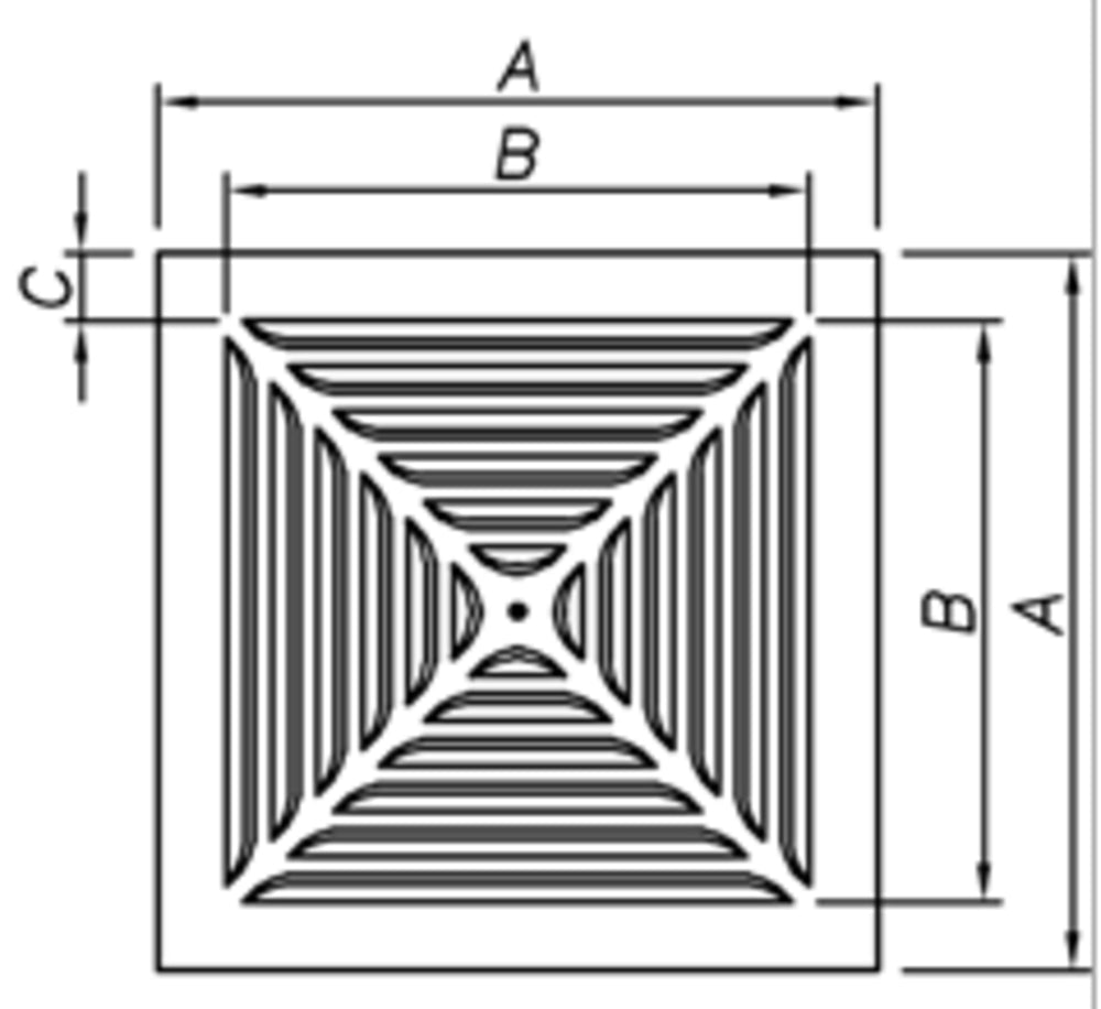 späth Deckenluftauslass 52-FR-4-Stamp 595450, 4-seitig ausblasend, gestanzte, umlaufende Lamellen