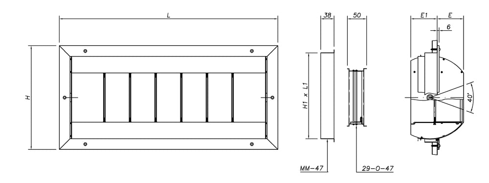 späth Mengeregulierung 29-0-47/23, gegenläufig gekuppelte Lamellen, Material Stahl verzinkt