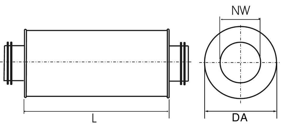späth Rohrschalldämpfer URSD50 NW 125, Länge 0,6 m
