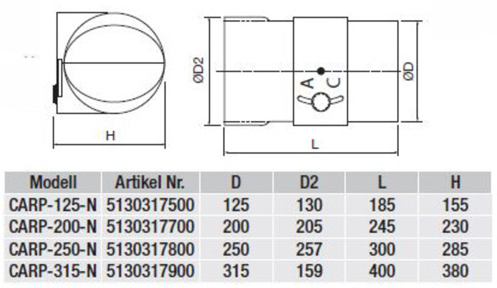 S&P Verschlussklappe CARP-250-N, handverstellbar
