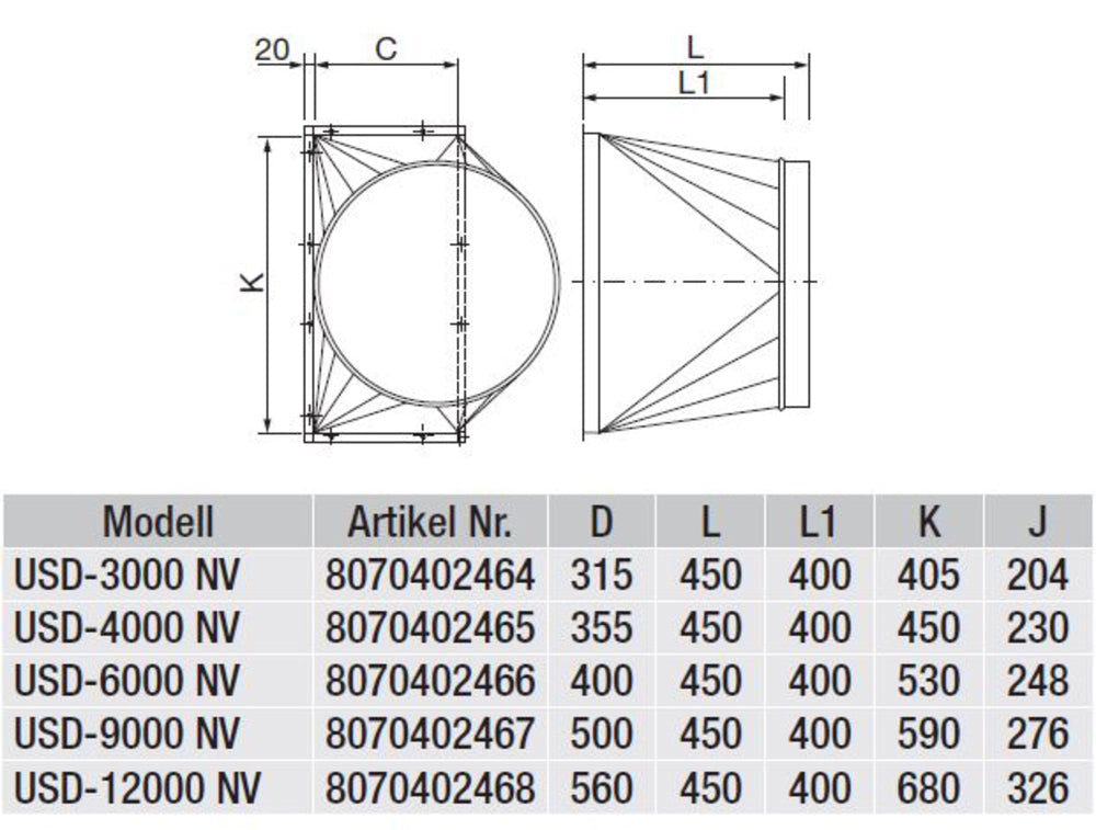 S&P Übergangsstutzen USD-6000 NV, druckseitig, DN400