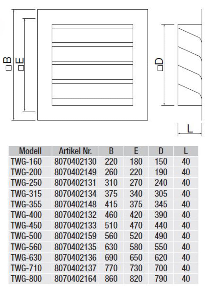 S&P Wetterschutzgitter TWG-400 quadratisch