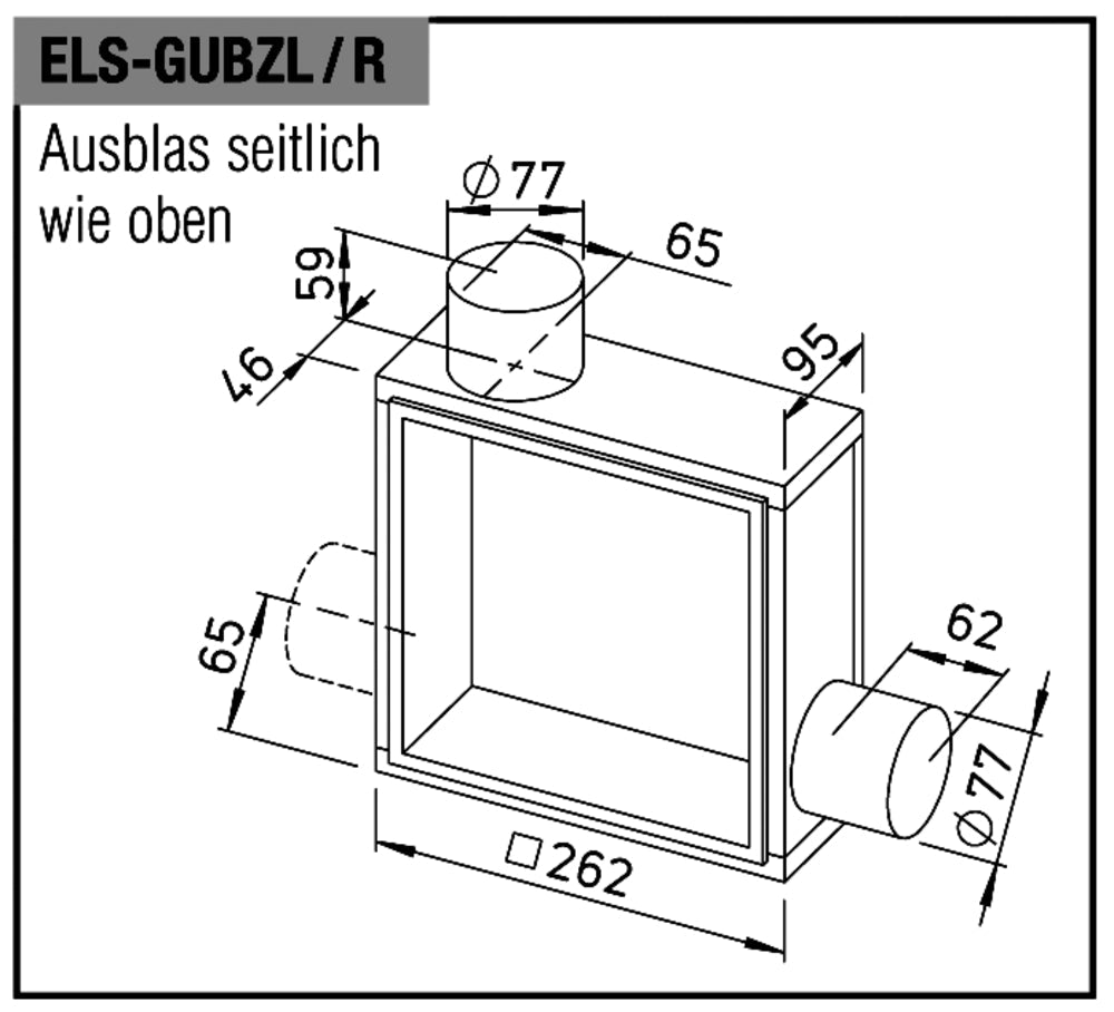 Helios ELS-GUBZR, UP-Gehäuse mit Brandschutzklappe u. -ummantelung K90, Zweitraumanschluss rechts
