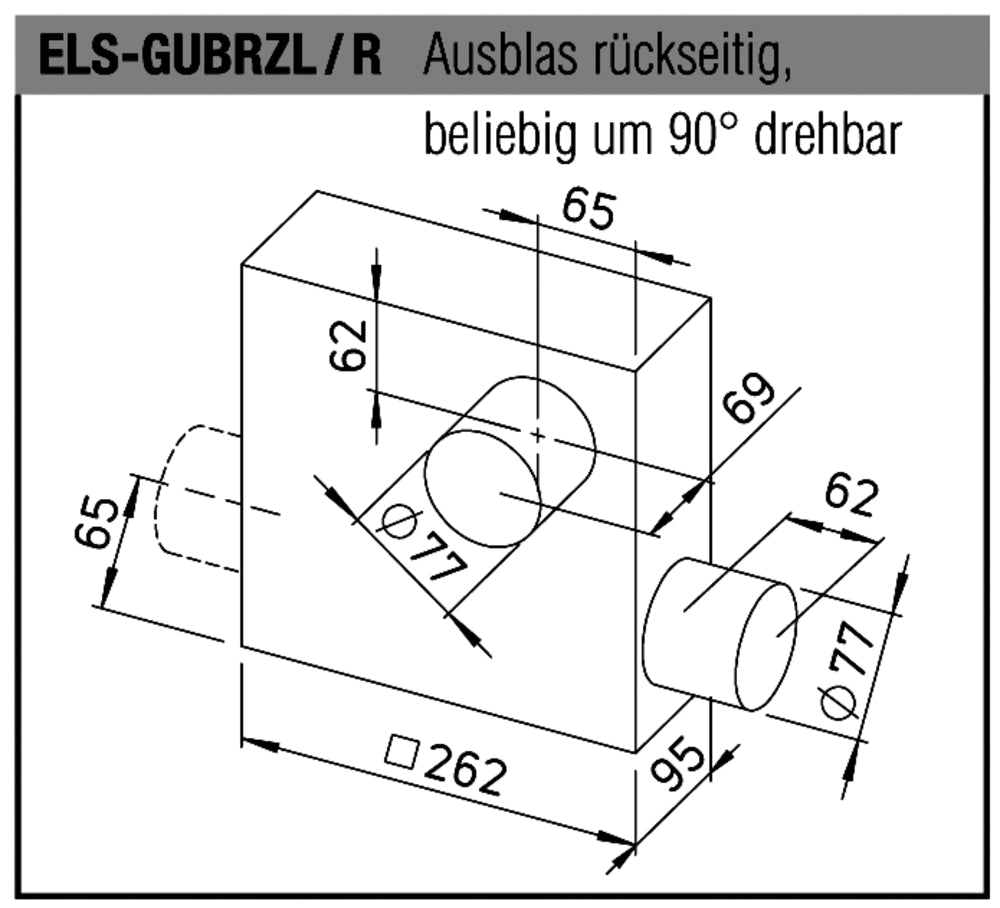 Helios ELS-GUBRZR, UP-Gehäuse mit Brandschutzklappe, -ummantelung  Zweitr. rechts, Ausbl. rückstg