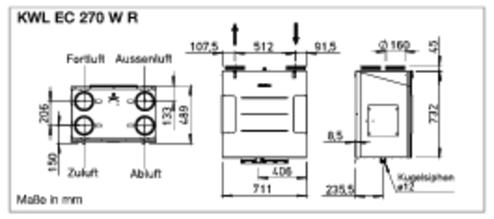 Helios KWL EC 370 W ET L, Lüftungsgerät links mit WRG EC-Motoren, Enthalpie Tauscher Auto-Bypass und Web-Server