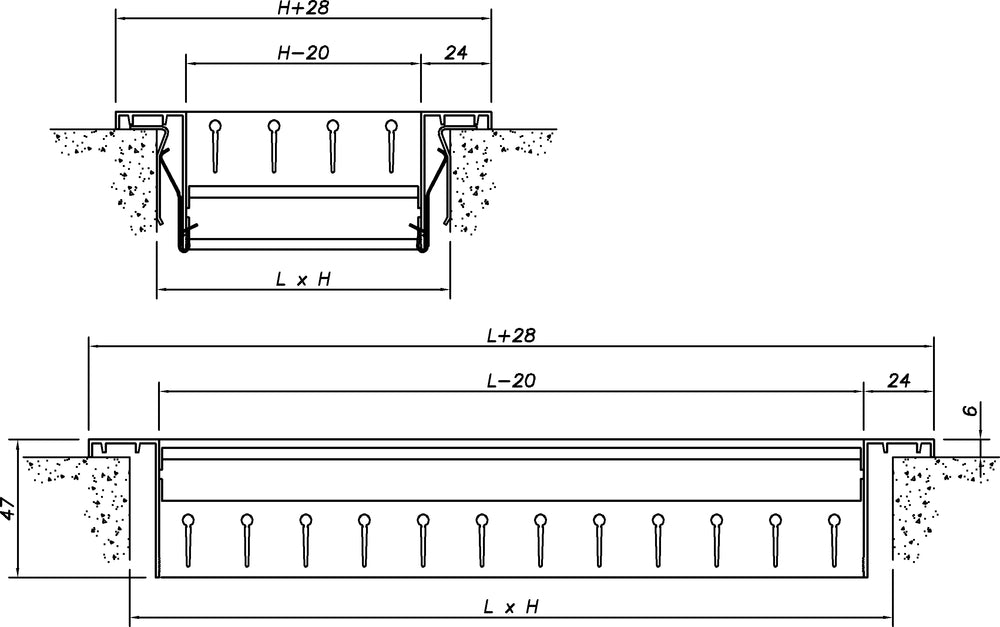 späth Kanalgitter 1225x525, einreihig, waagrechte Lamellen, Stahl RAL 9010, SM