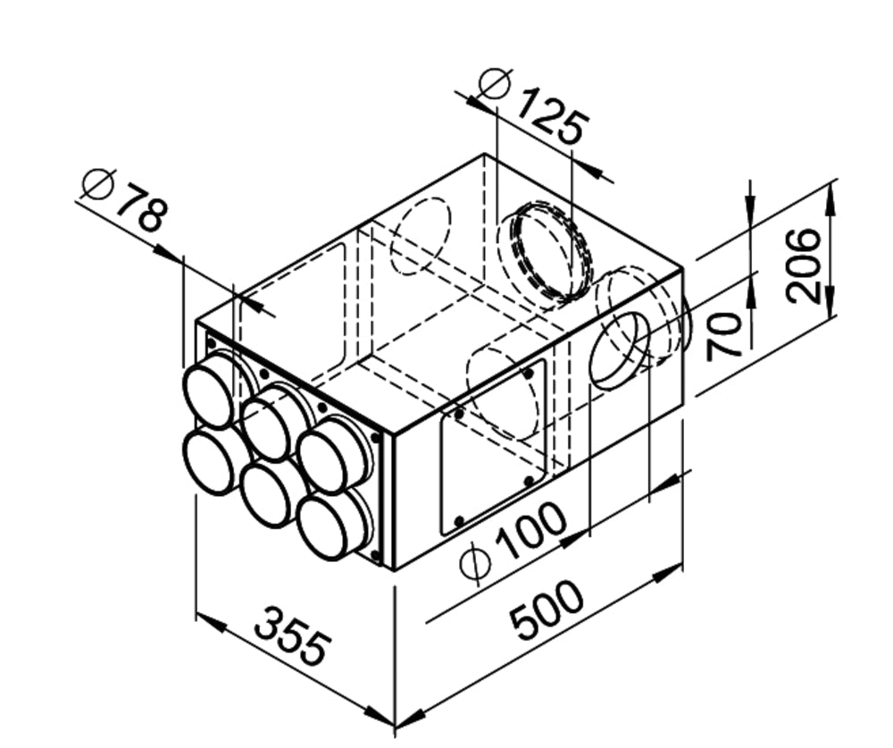 Helios FRS-KVK 6-75/125 R, FlexPipe Kombi-Verteilerkasten 6x DN75, 2x DN100 2x DN125 Geräteanschluß