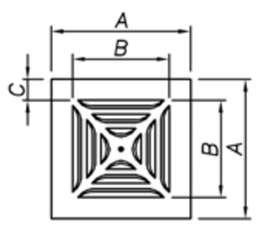 späth Deckenluftauslass 52-FR-4-Stamp 370/225, 4-seitig ausblasend, gestanzte, umlaufende Lamellen
