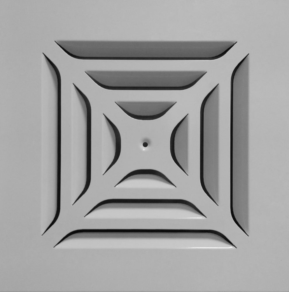 späth Deckenluftauslass 52-FR-4-Stamp 623/500, 4-seitig ausblasend, gestanzte, umlaufende Lamellen