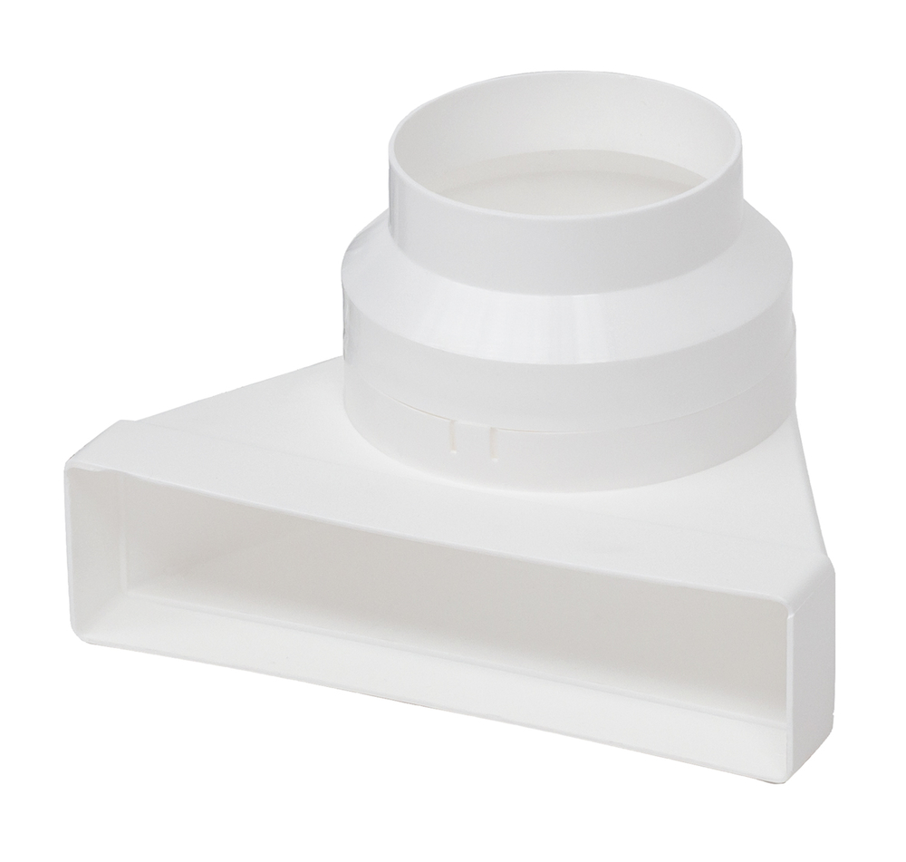 Helios FE 100, Flachkanal-Umlenk-/Übergangsstück 90 Grad, DN 100 mm auf eckig, Kunststoff weiß