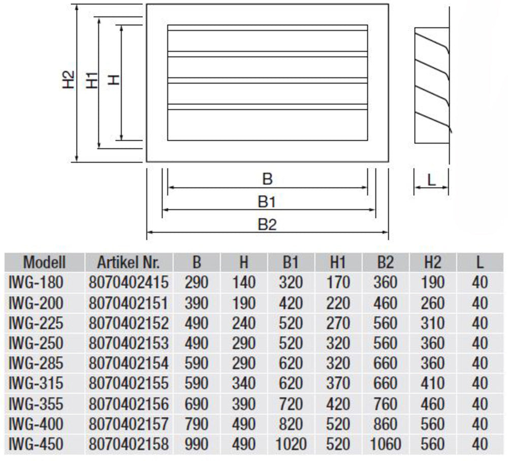 S&P Wetterschutzgitter IWG-200 rechteckig 400x200mm