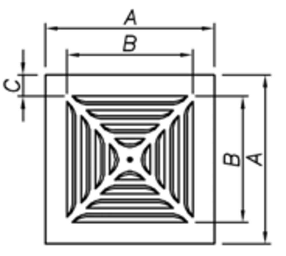 späth Deckenluftauslass 52-FR-4-Stamp 445/300, 4-seitig ausblasend, gestanzte, umlaufende Lamellen