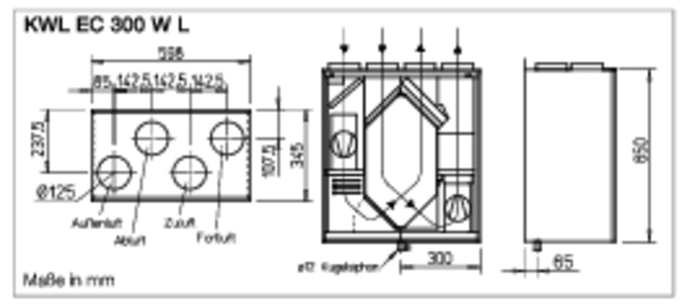 Helios KWL EC 500 W ET R, Lüftungsgerät rechts mit WRG EC-Motoren, Enthalpie Tauscher Auto-Bypass und Web-Server