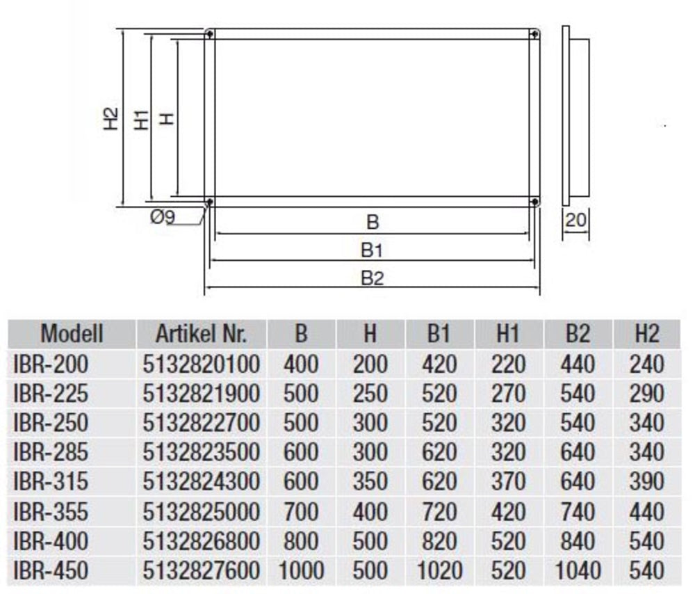 S&P Eckiger Gegenflansch IBR-355, 700x400mm