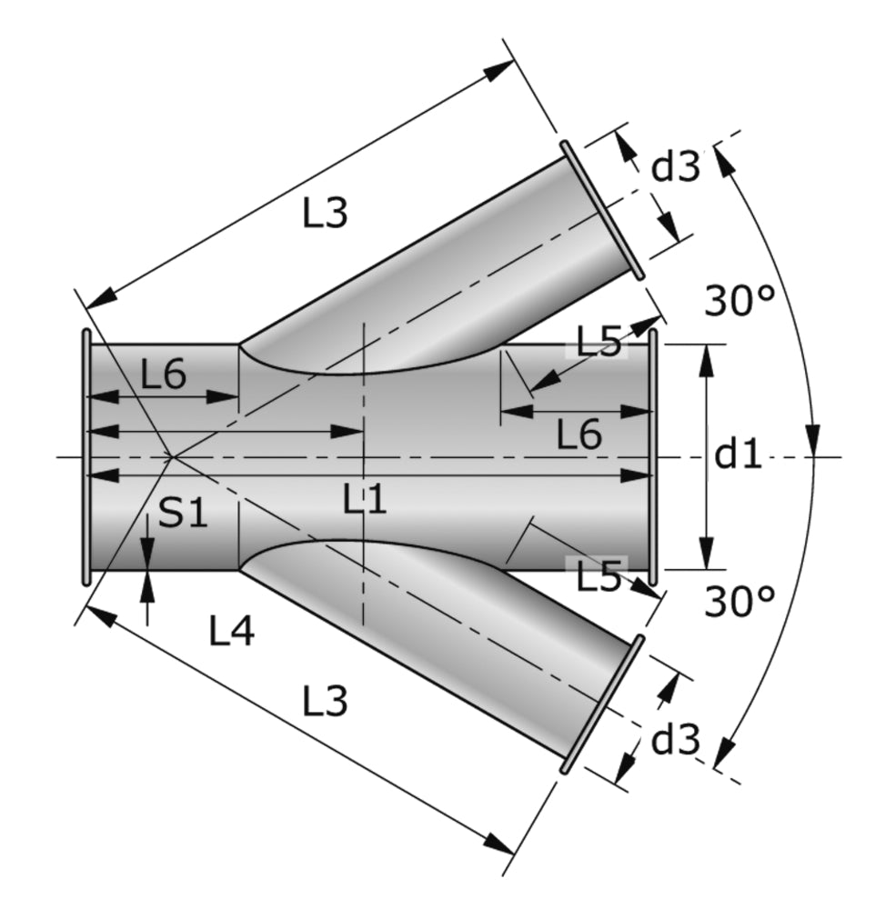 Metu-Form Kreuzstück 30° (Parallelflansch-System) NW 630/500