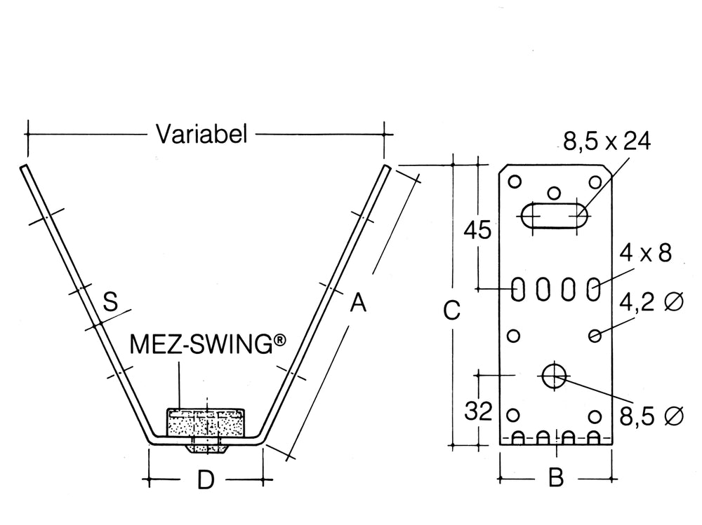 MEZ Aufhängeeleemnt f. Trapezdecken TRAVAU 822-S, m. Schwingungsdämpfer