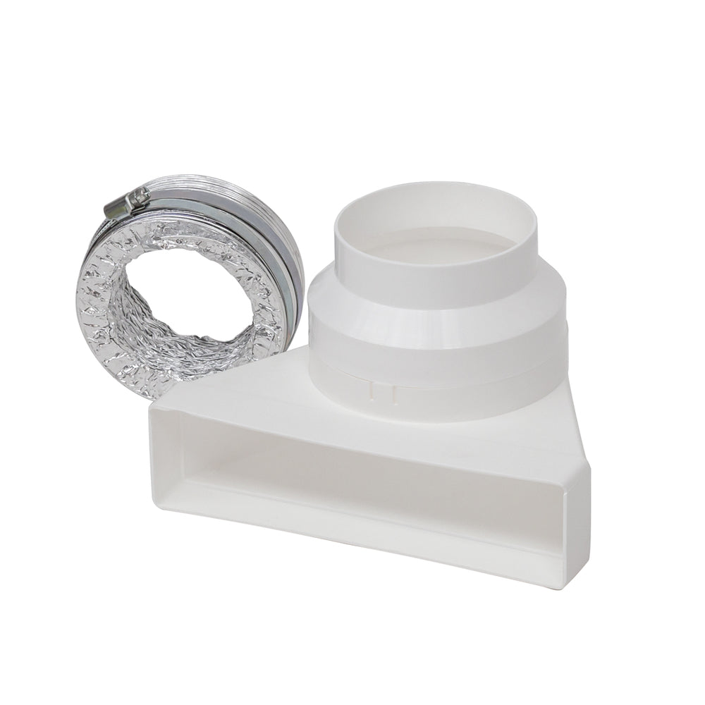 Helios FU 90/100, Flachkanal-Umlenk-/Übergangsstück m. Schlauch und 2 Schellen DN 100 mm auf eckig