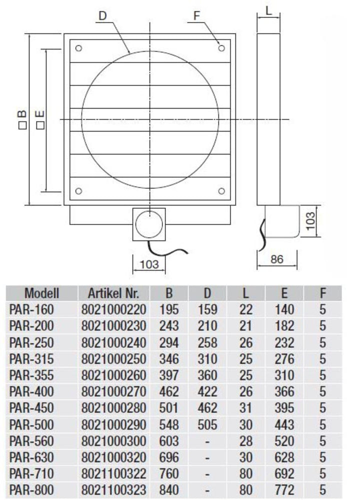 S&P Verschlussklappe PAR-355, elektrisch, grau