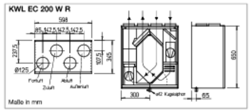 Helios KWL EC 300 W R, Lüftungsgerät rechts mit WRG EC-Motoren Auto-Bypass und Web-Server