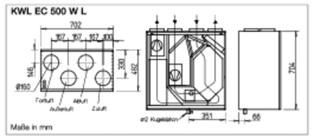 Helios KWL EC 200 W R, Lüftungsgerät rechts mit WRG EC-Motoren Auto-Bypass und Web-Server